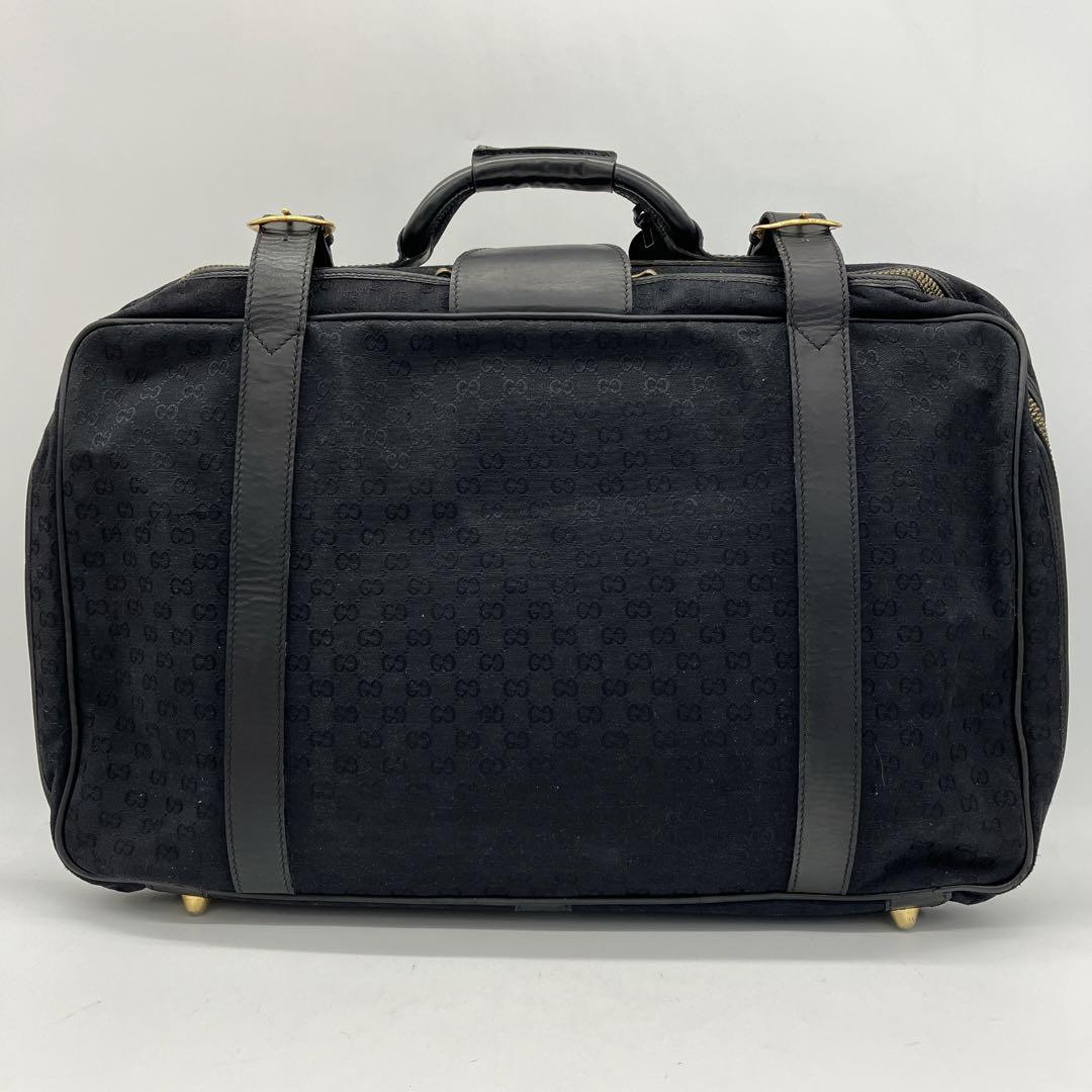 【GUCCI】ボストンバッグ　旅行鞄　GGキャンバス　ブラック　南京錠