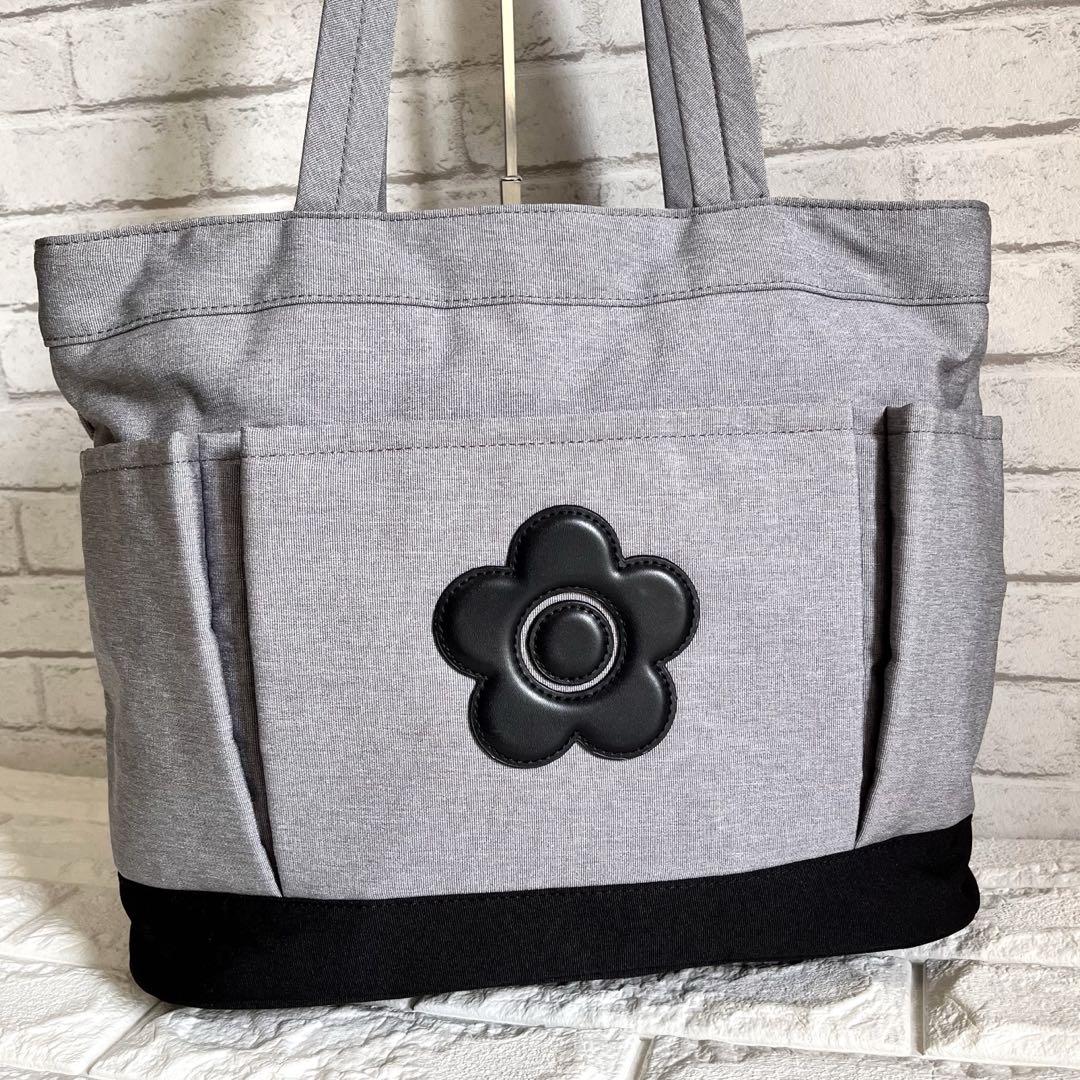 MARY QUANT マリークワント トートバッグ グレー×ブラック 花