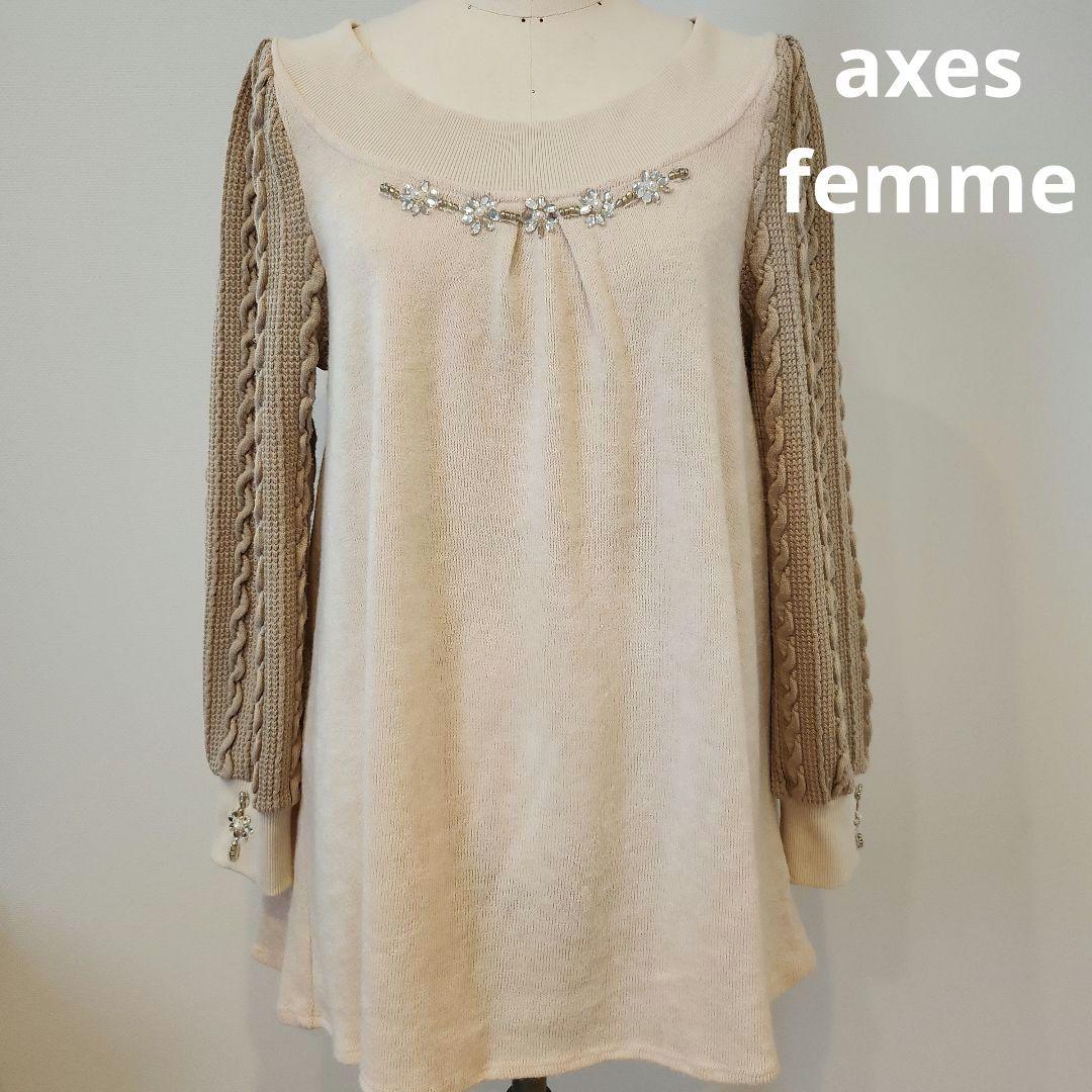 axes femme ビーズ装飾 チュニック 長袖