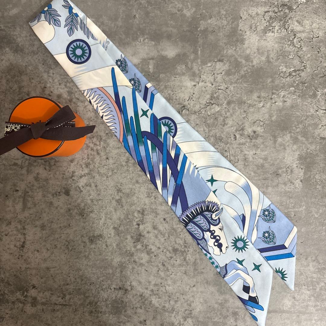 エルメス ツイリー ペガサスの源泉 ブルー スカーフHERMES