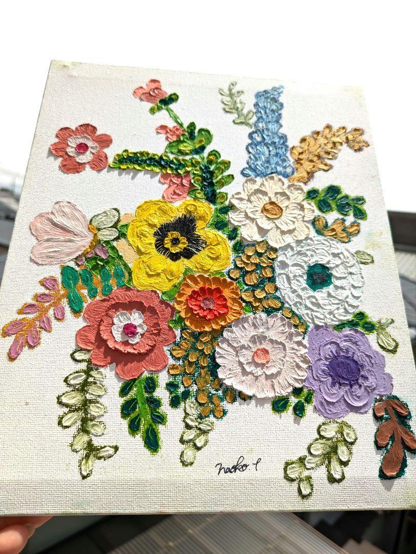 ブルーロータス 青い蓮 画家 小楠アキコ作品 額装サイズ20×20cm