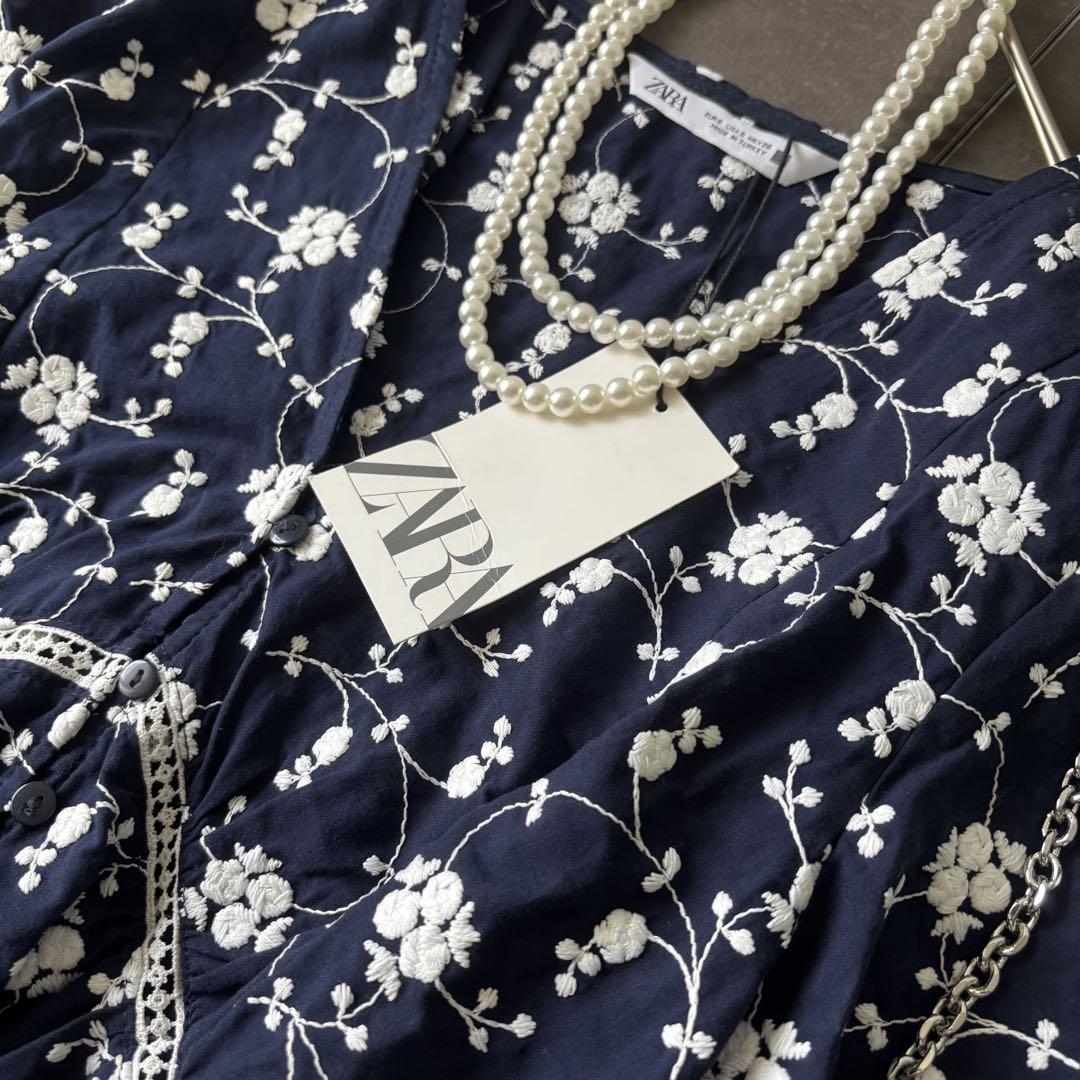 未使用　ZARA エンブロイダリー　ロング　ミディ　ワンピース　刺繍　花柄　S