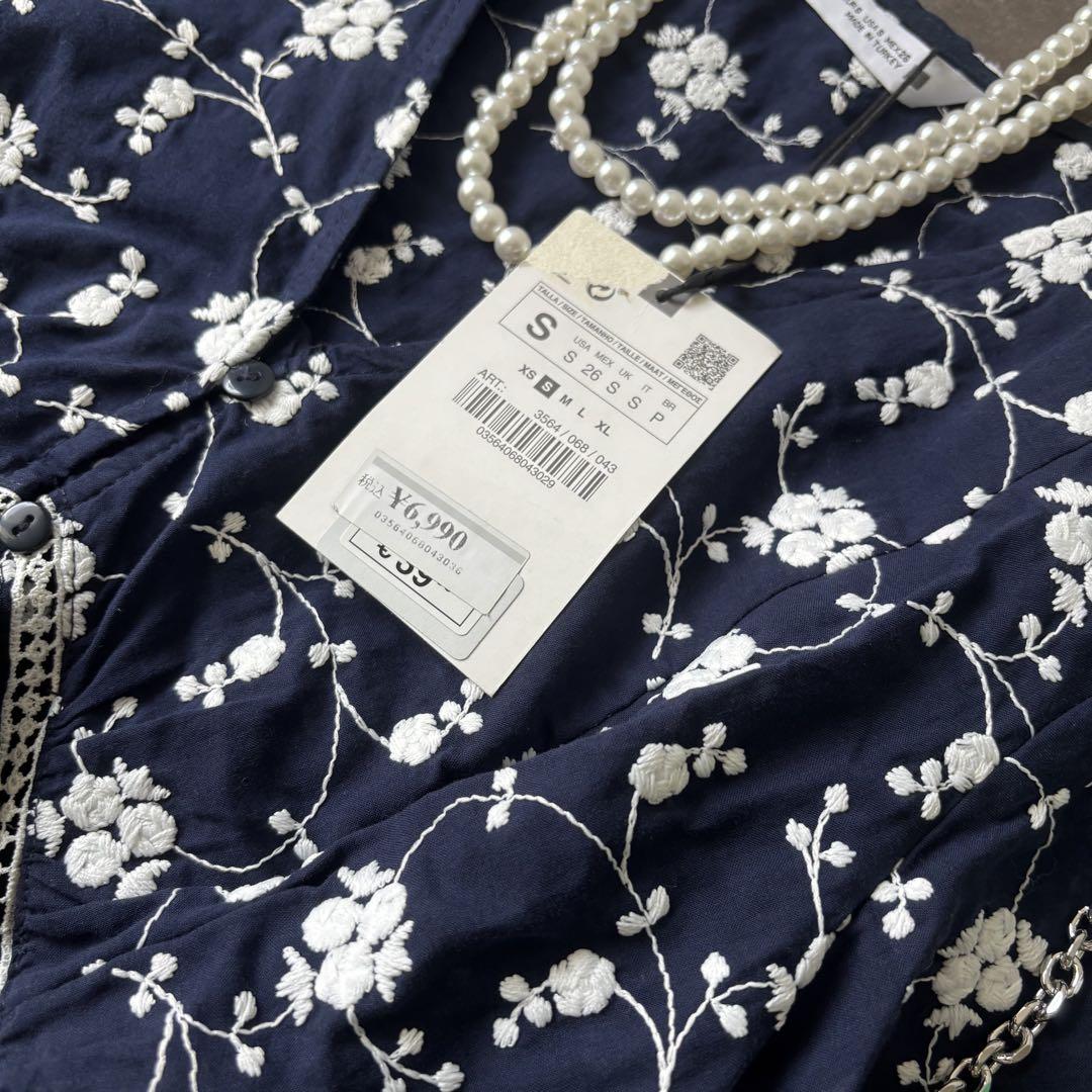 未使用　ZARA エンブロイダリー　ロング　ミディ　ワンピース　刺繍　花柄　S