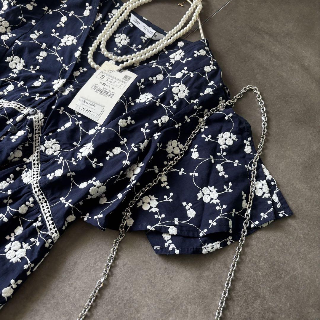 未使用　ZARA エンブロイダリー　ロング　ミディ　ワンピース　刺繍　花柄　S