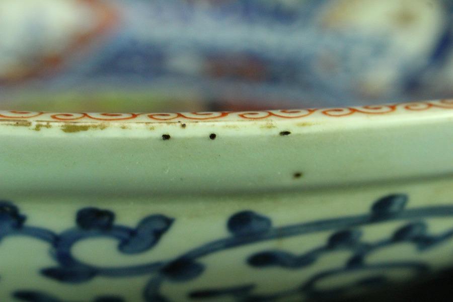 染錦 虎図 大皿 骨董品 φ39cm(K-YC473)