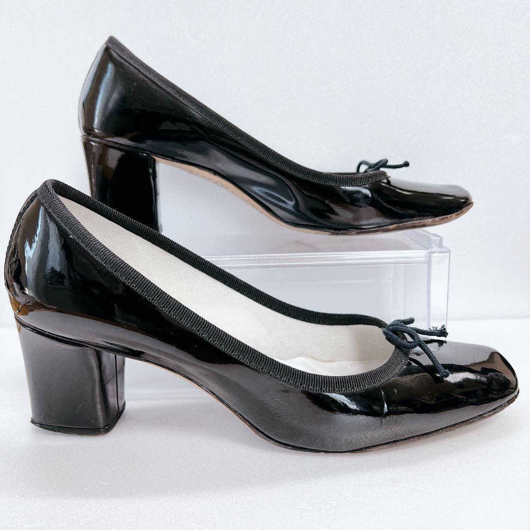 repettoレペット パナム エナメル 黒 ヒール付きバレエシューズ