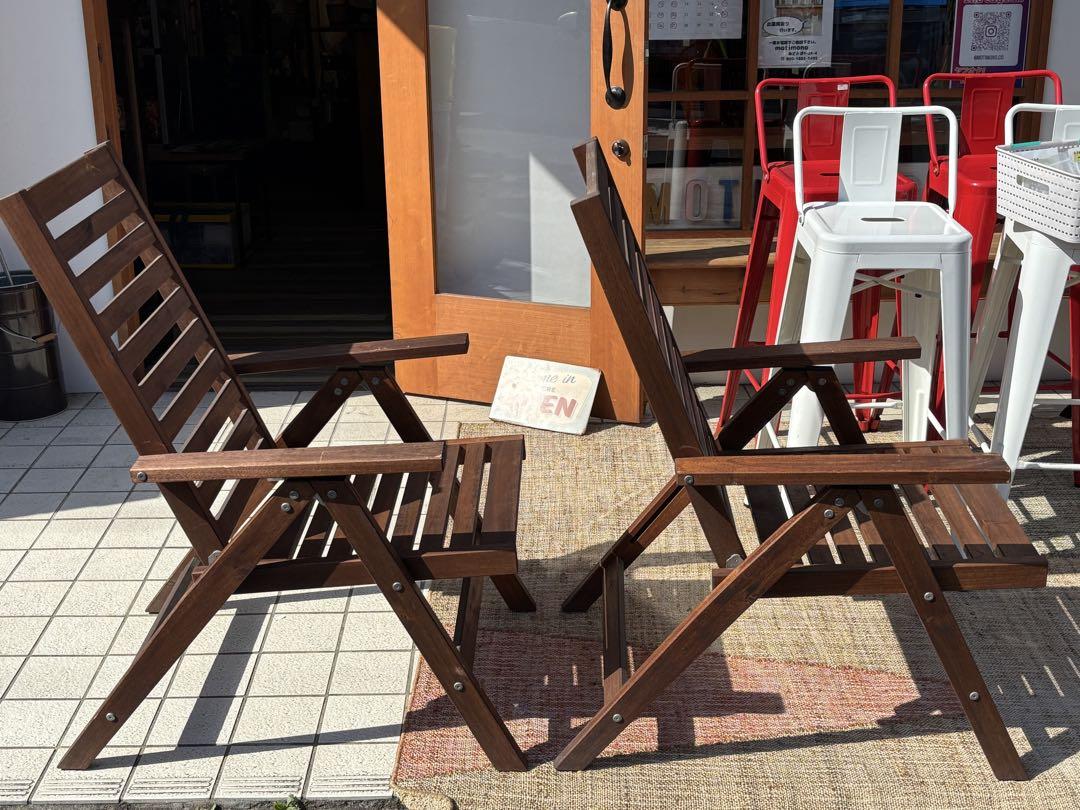 オリジナル IKEA イケア オールドフォールディング木製チェア 折り畳み2脚セット ガーデンファニチャー