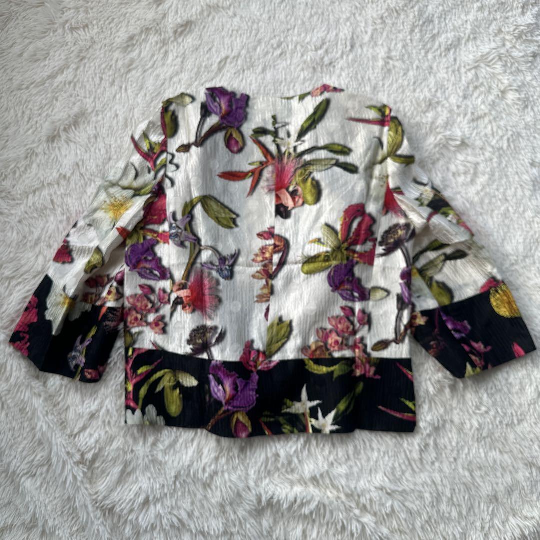 【美品】ESCADA エスカーダ　花柄ノーカラーシルクジャケット