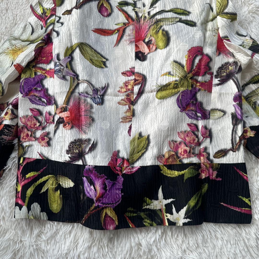 【美品】ESCADA エスカーダ　花柄ノーカラーシルクジャケット