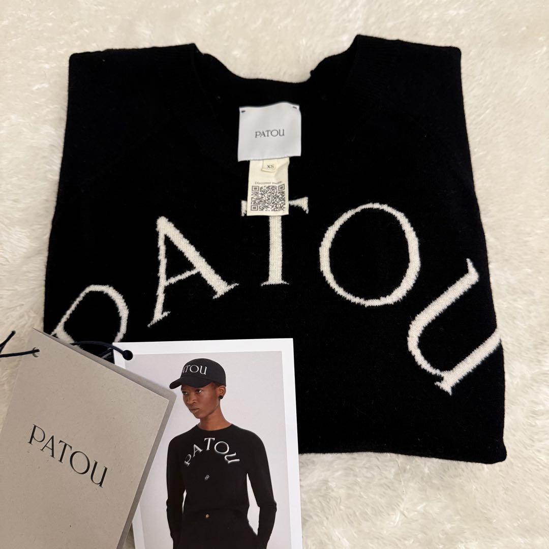 新品 PATOU ブラック ロゴ入り長袖ニット ウールニット セーター
