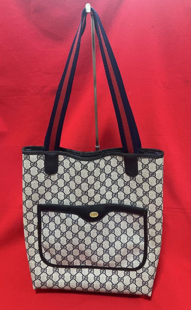 本物】 GUCCI グッチ GG 革×シェリー カバン トート 紺 ネイビー 本物 GUCCI グッチ シェリー ボタン カバントート バッグ 紺