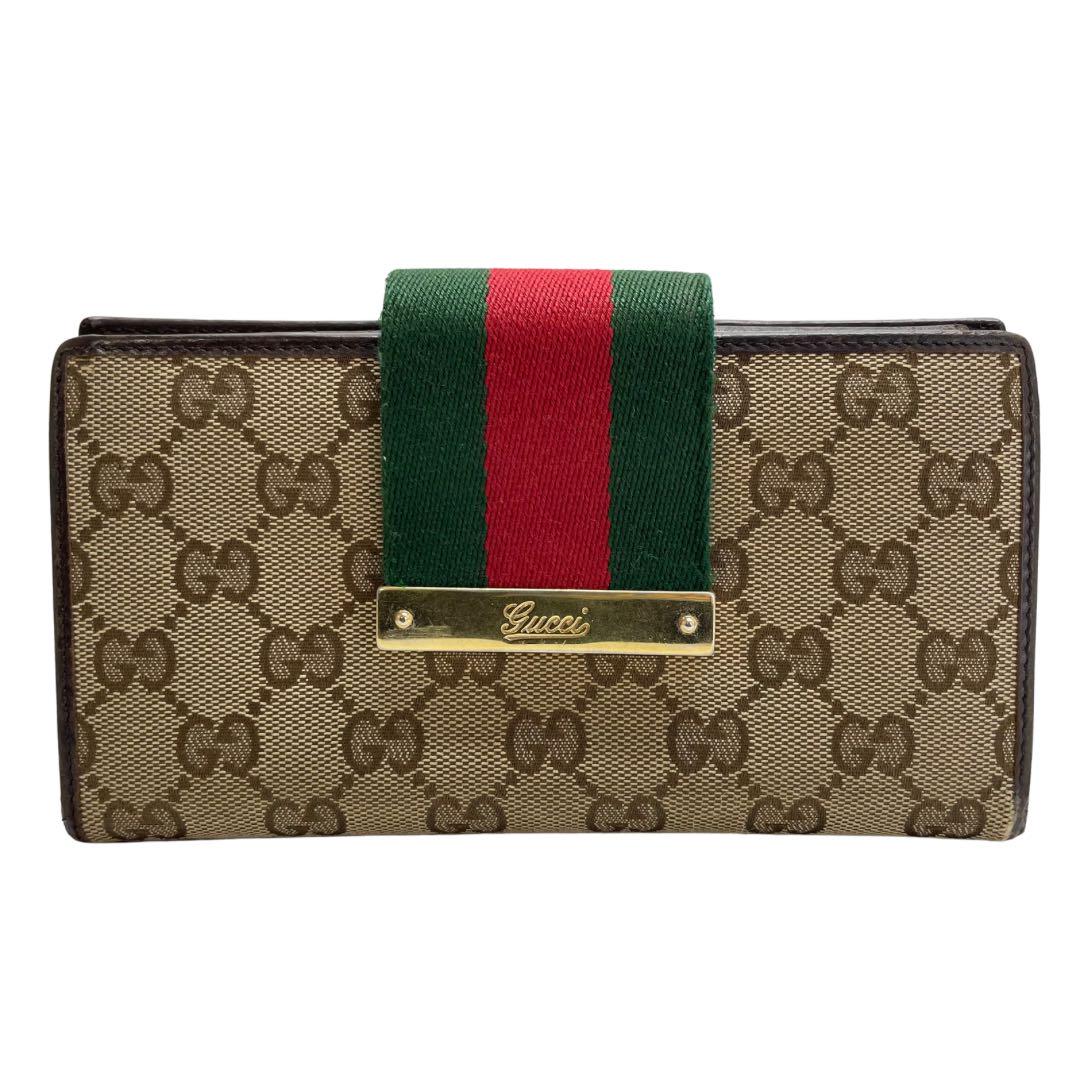 1616 GUCCI グッチ 長財布 シェリーライン キャンバス GG ダーク