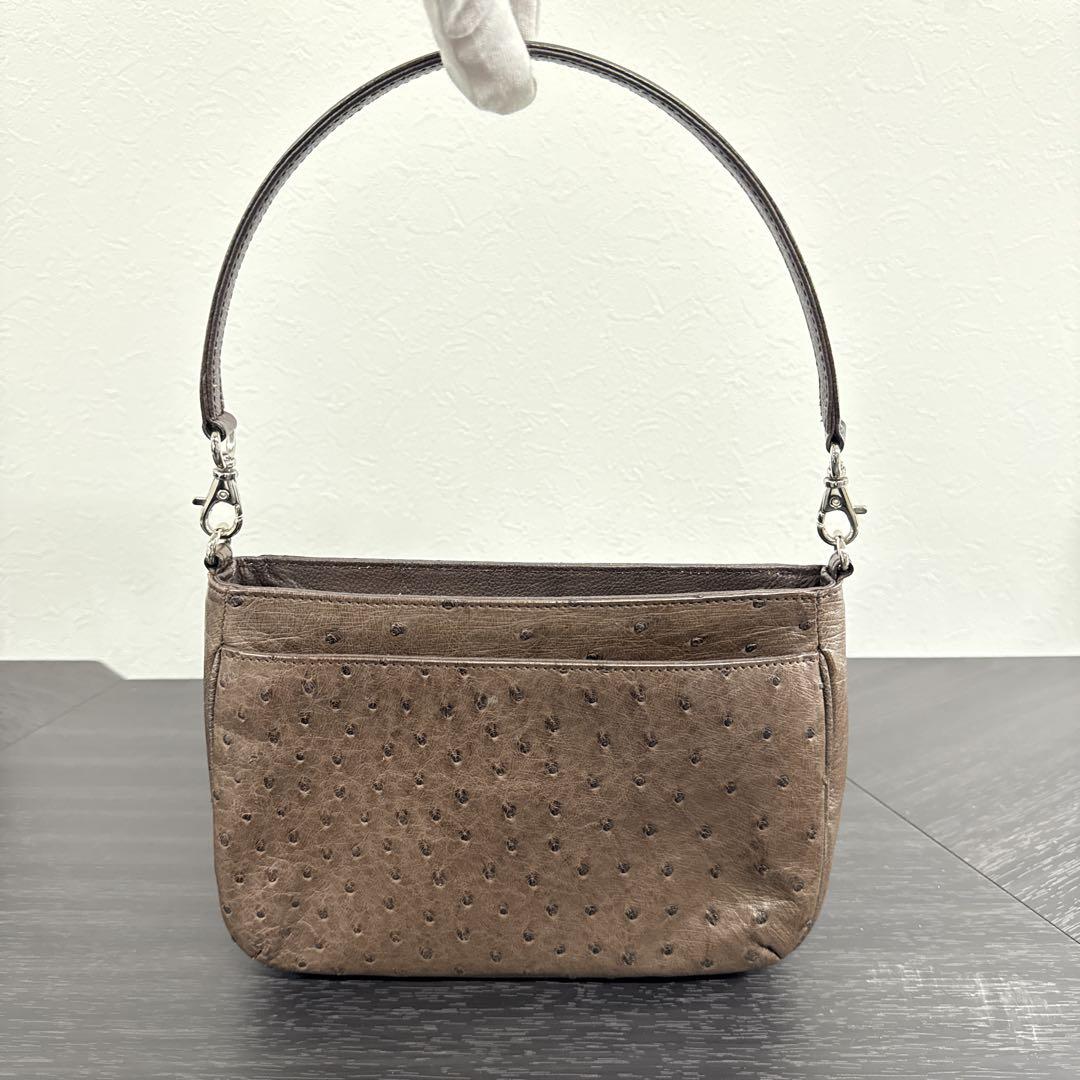 【美品✨】 オーストリッチ レザー ブラウン ハンドバッグ 肩掛け