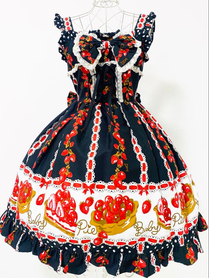 ベイビーザスターズシャインブライト いちごタルト柄JSK 黒 赤 カチューシャ付 SIZE BABY THE STARS SHINE BRIGHT