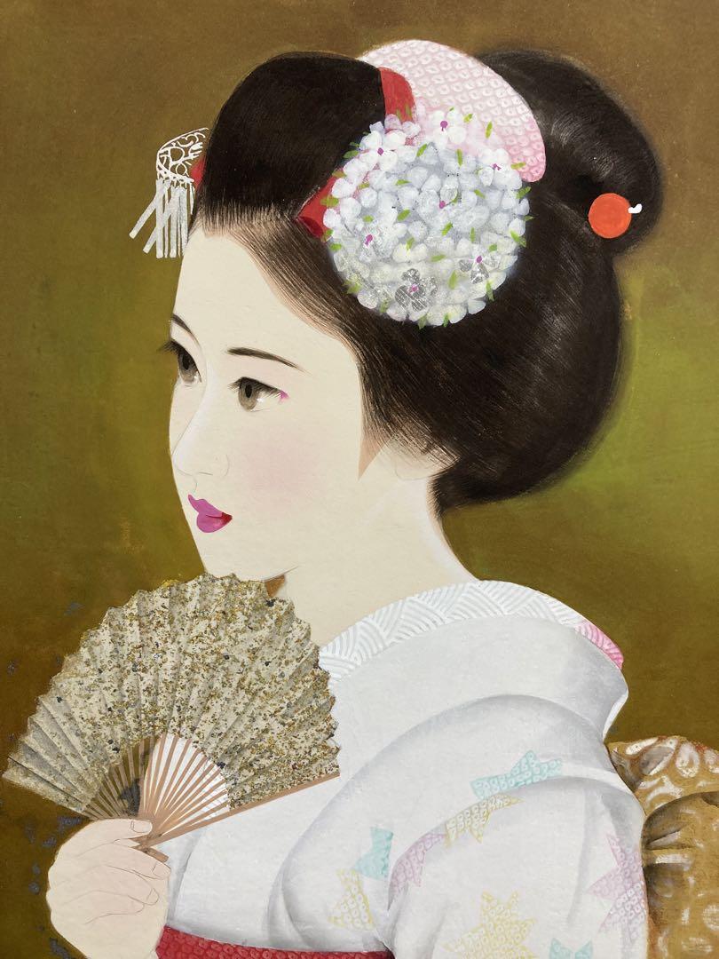 真作保証】清水達三「舞妓」日本画6号 真筆 落款 共シール 美人