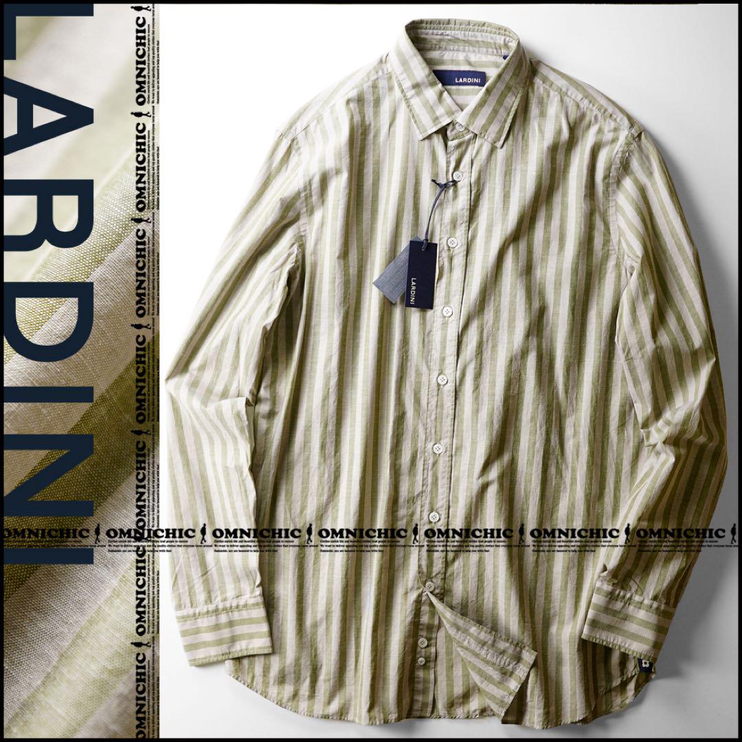 |春夏 LARDINI ラルディーニWASHEDストライプコットンシャツ42