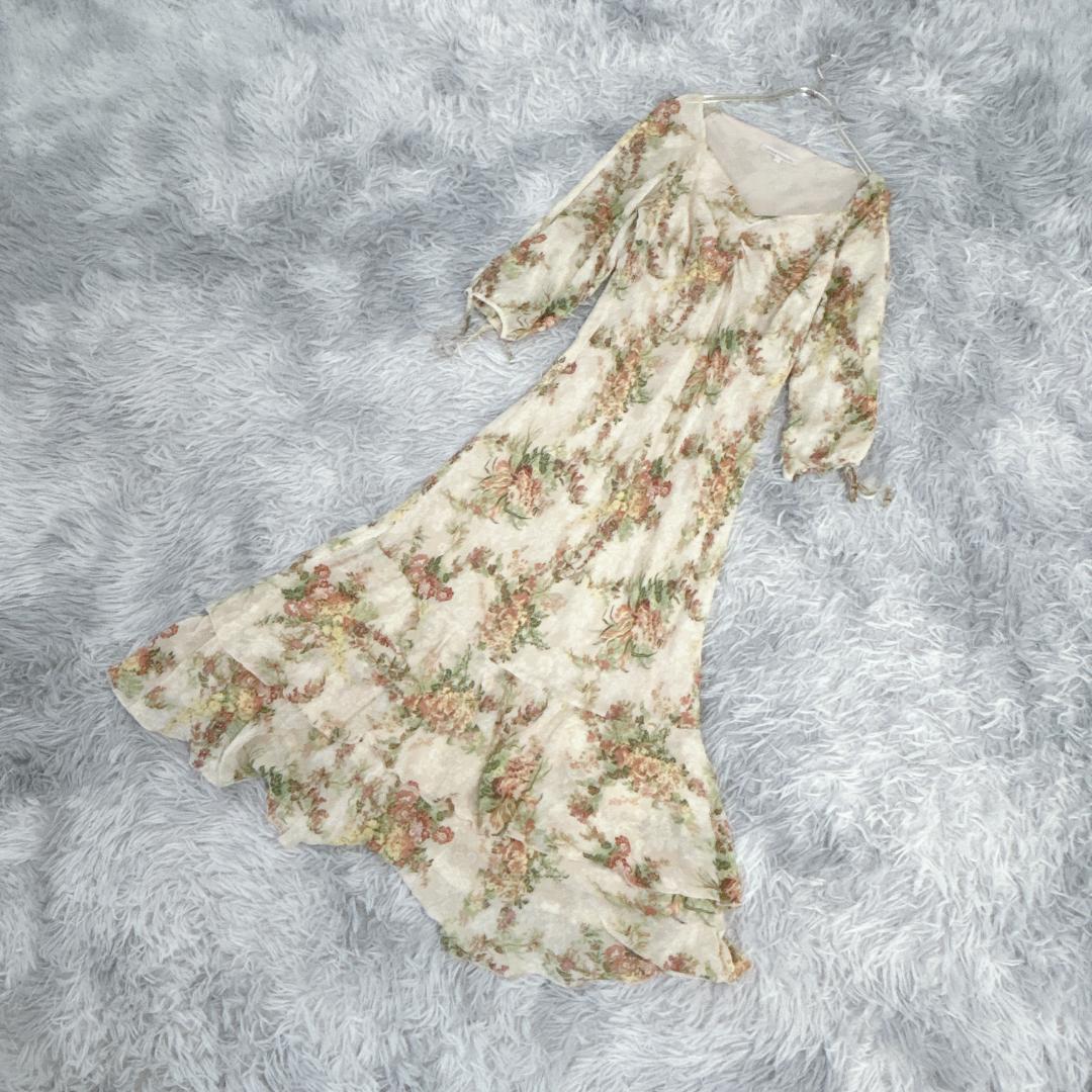【美品】LAURA ASHLEY シフォンロングワンピース (9) 華やか
