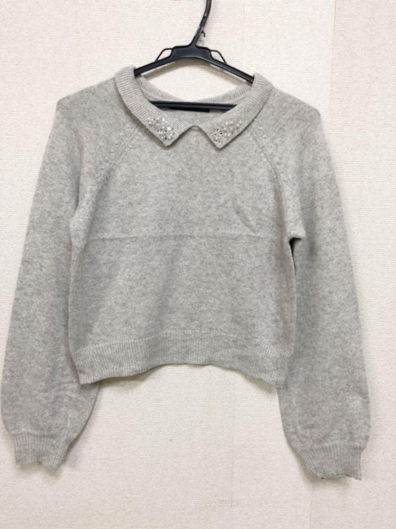 Heather グレー 襟ビジュー付きニット Shop At Mercari From Japan Buyee Bot Online
