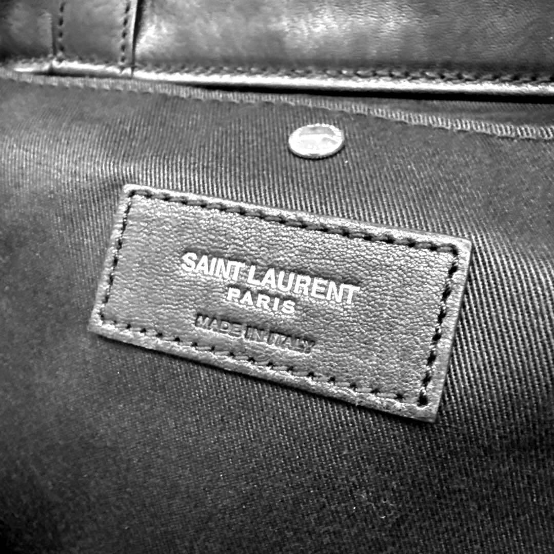 堅実な究極の SAINT LAURENT サンローラン プレートロゴ レザートート バッグ