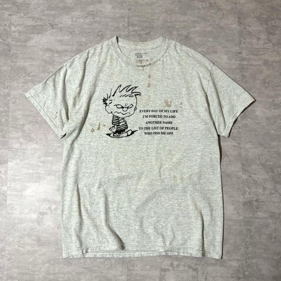 ★00s OLD カルビン&ホッブス Tシャツ アニメ グランジ グレー