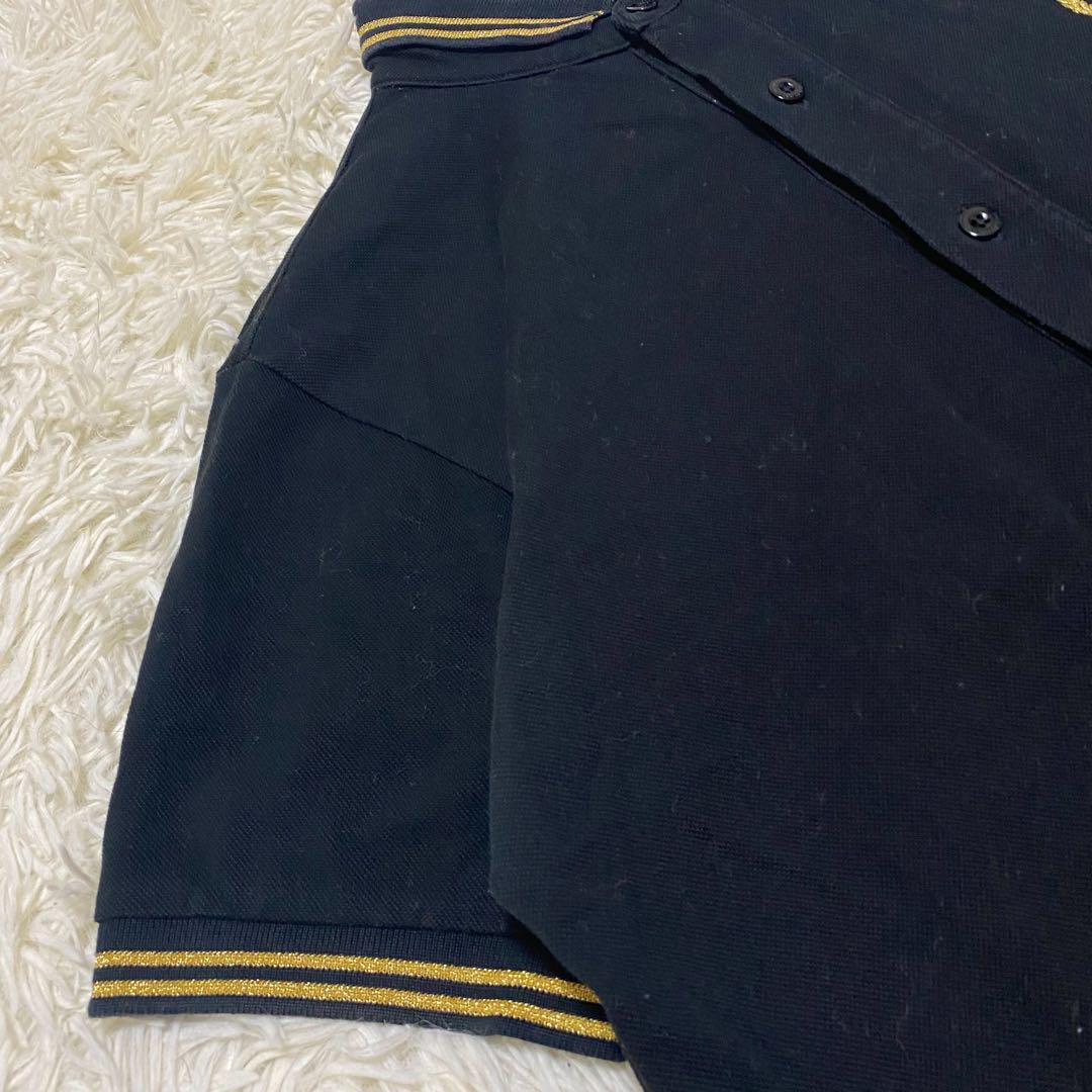 【美品✨】フレッドペリー 半袖 シャツ 鹿の子 ワンポイント 黒 金 M