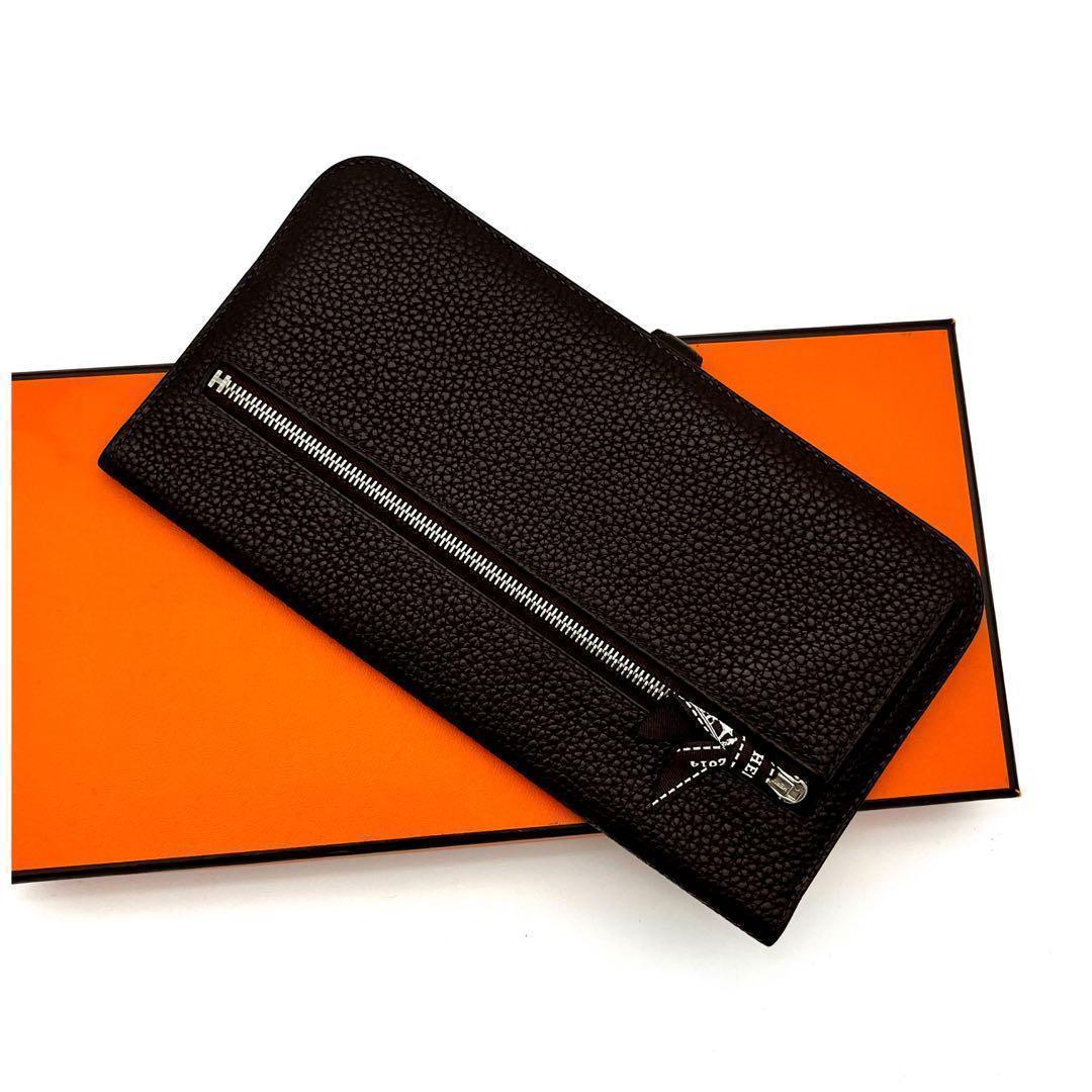 【美品】エルメス 財布 ドゴンロング トゴ HERMES 長財布 ダークブラウン