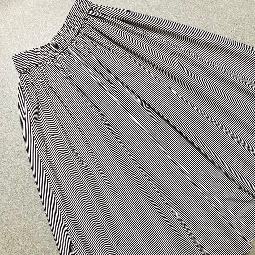 美品✨ebure ギャザーフレアスカート ストライプ ロング エブール 美品✨ebure ギャザーフレアスカート ストライプ ロング エブール