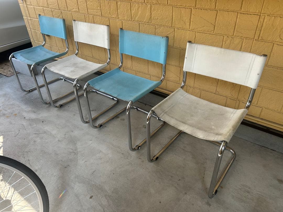 引取りのみ、ダイニングチェア 4脚セット 水色と白