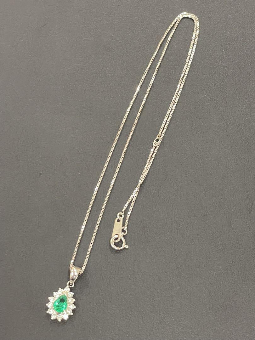 エメラルド0.3ct ダイヤ0.29ct プラチナ　レディースネックレス