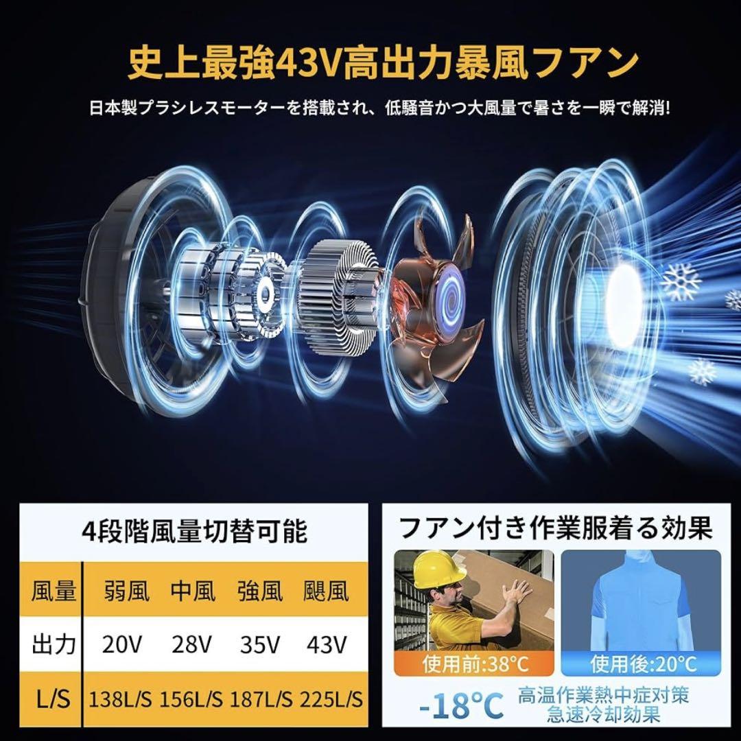 【2025史上最強 43V超高出力 30000mAh】ファンバッテリー 空調服