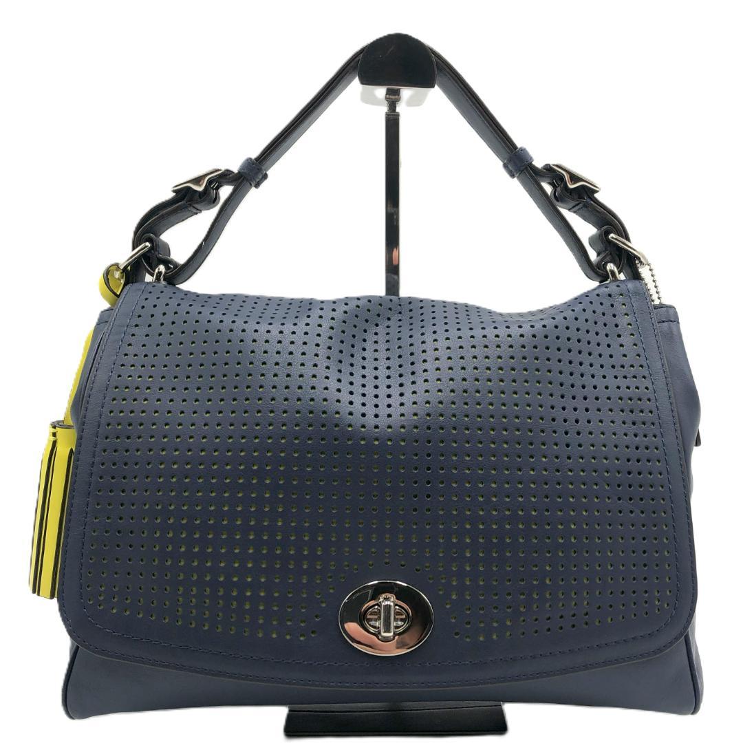 【COACH】美品 コーチ ショルダーバッグ レザー フラップ ネイビー 美品】 COACHコーチ ネイビー ショルダーバッグ 2WAY レザー