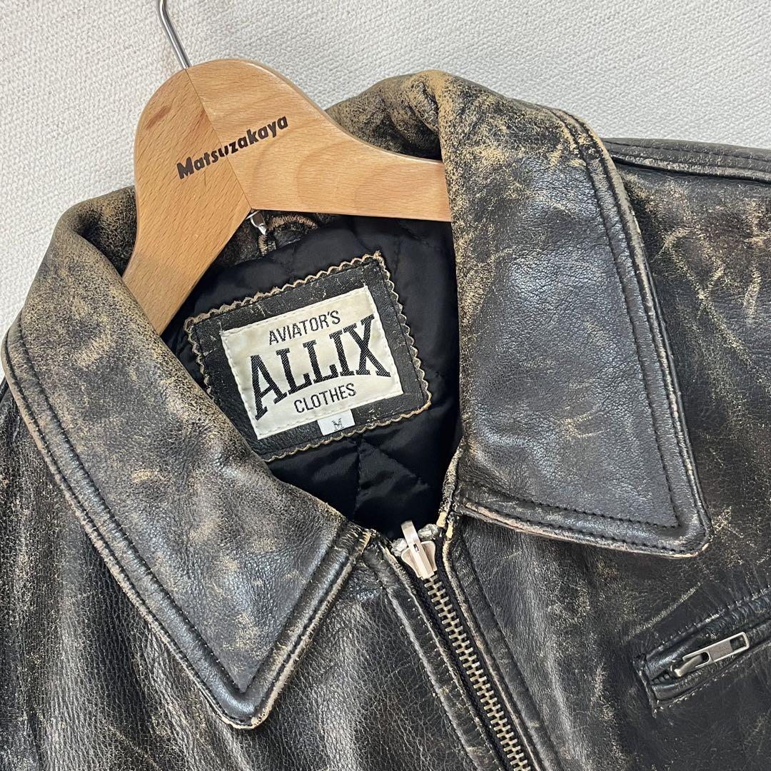 90' レザージャケット　シングルライダース　ブラック　Mサイズ　ダメージ加工
