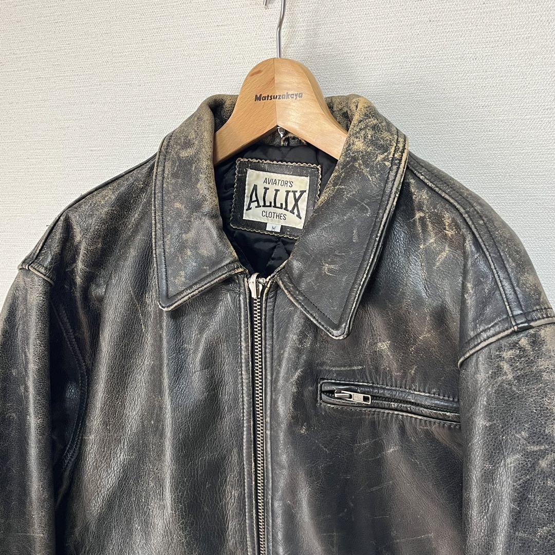 90' レザージャケット　シングルライダース　ブラック　Mサイズ　ダメージ加工