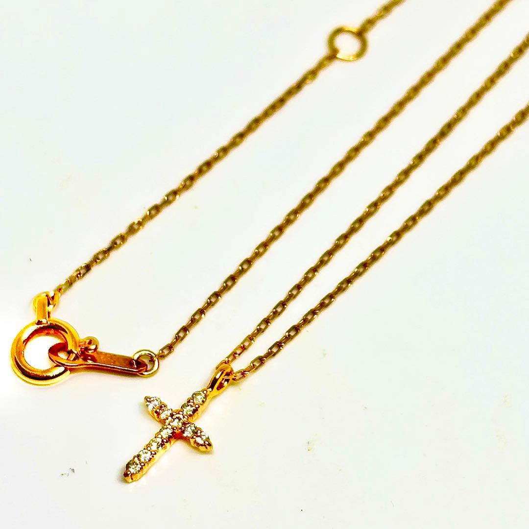 K18 ダイヤモンド ネックレス 天然 クロス 十字 18金 刻印有 40cm