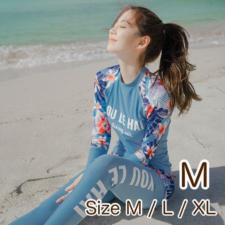 1434円 数量は多い レディース ボタニカル ラッシュガード 3点セット ブルー M