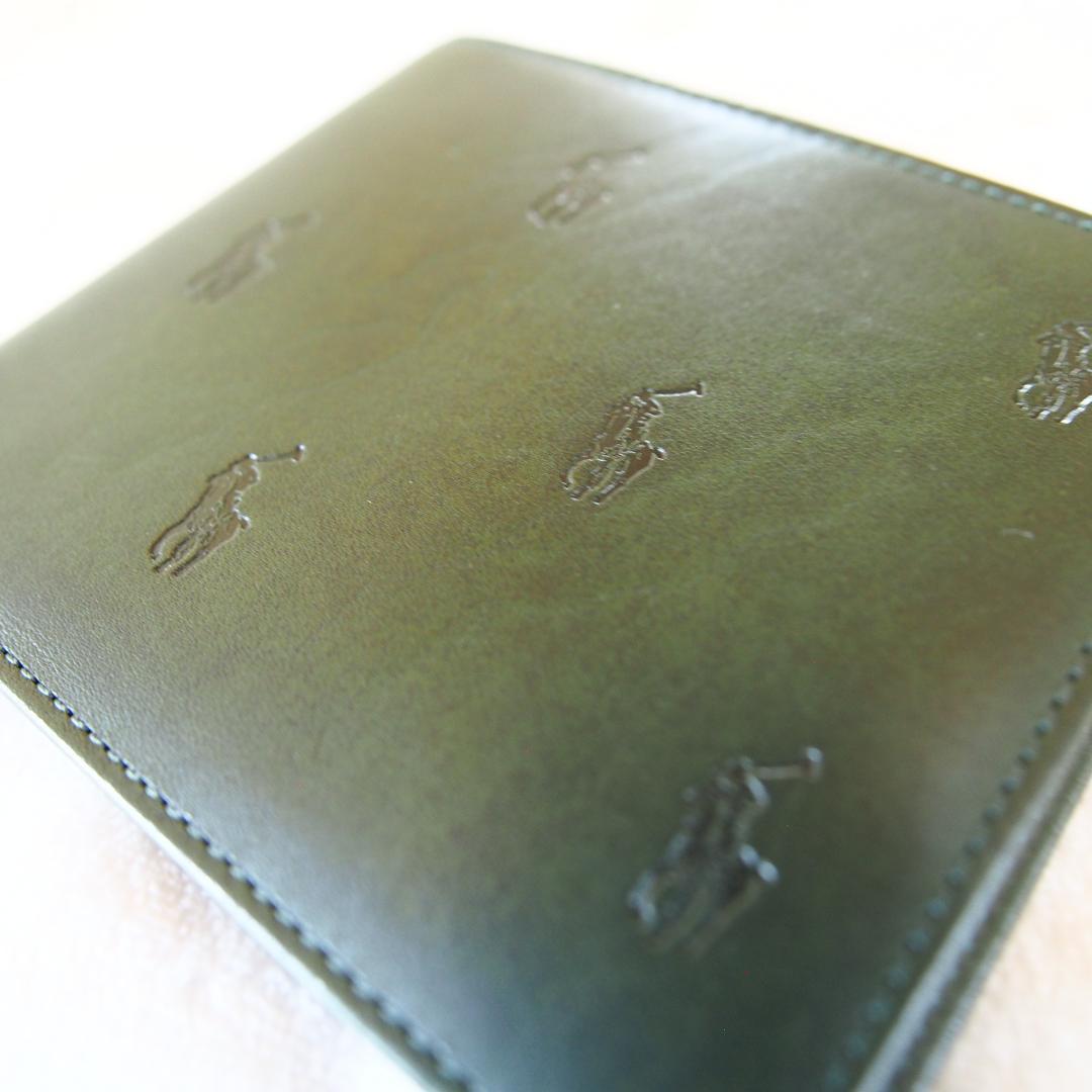 美品 ポロ ラルフローレン ☆ ロゴ 型押し レザー 二折財布 小銭室有 財布