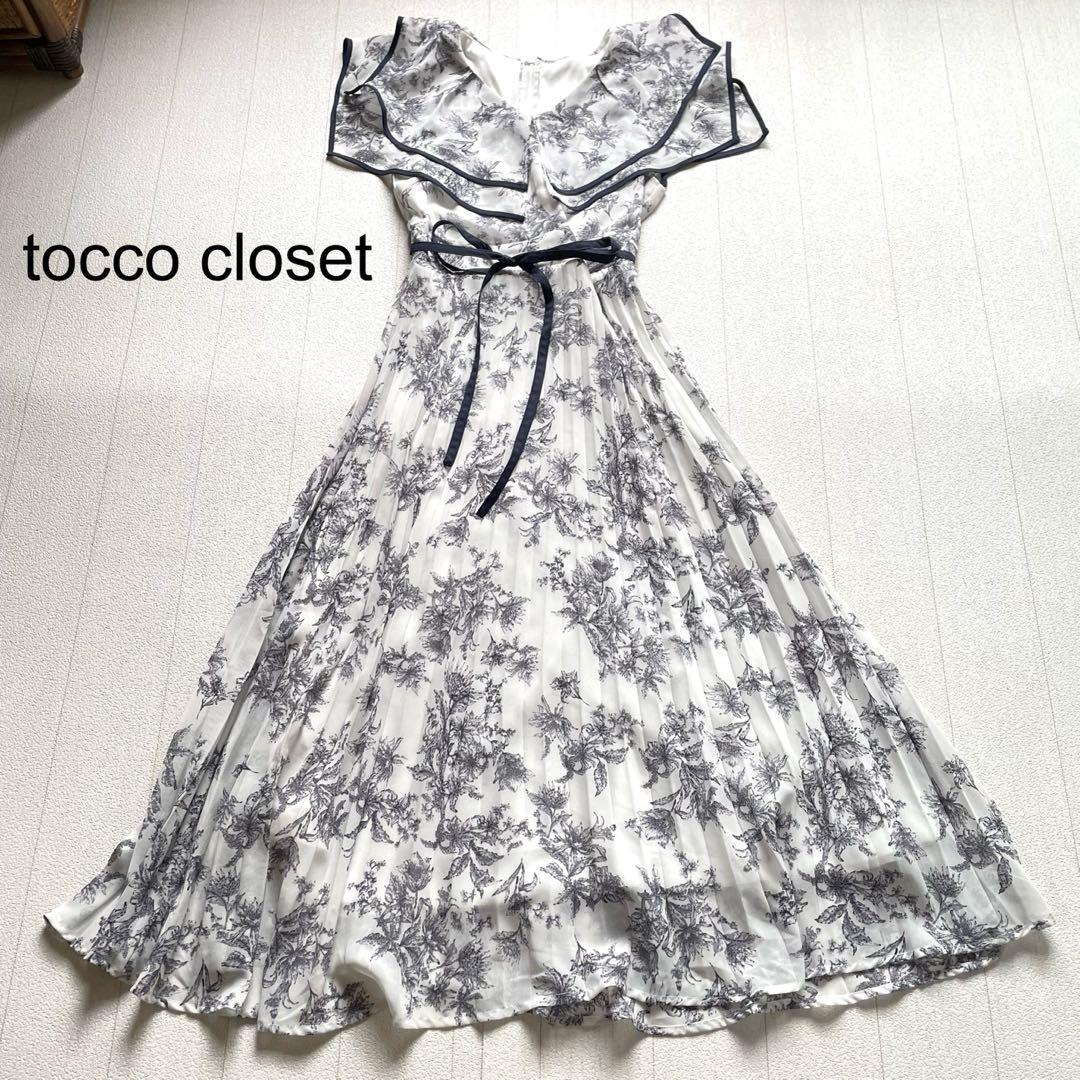 toccocloset フラワーアソートプリントビックカラープリーツワンピース