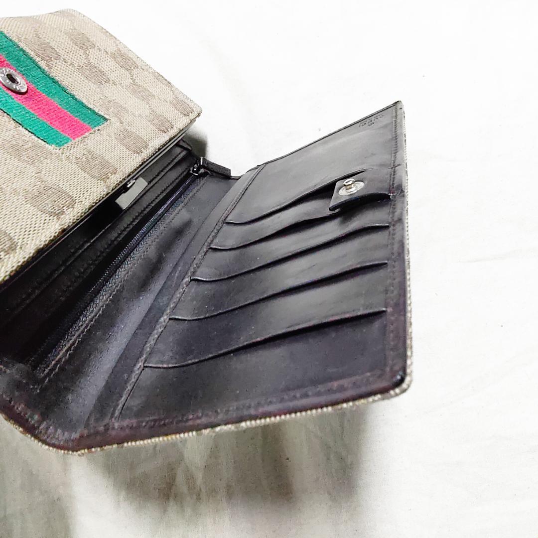 希少 GUCCI グッチ 長財布 シェリーライン GG キャンバス ヴィンテージ