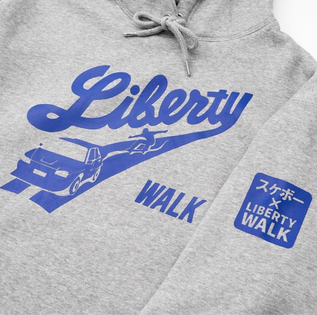 LIBERTY WALK トップス パーカー グレー プリント ロゴ 裏起毛