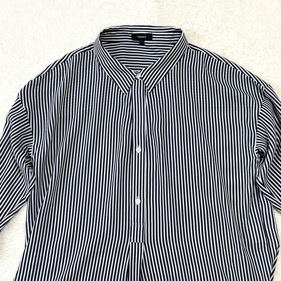 極美品✨Theory ストライプ 長袖シャツ ネイビー×ホワイト