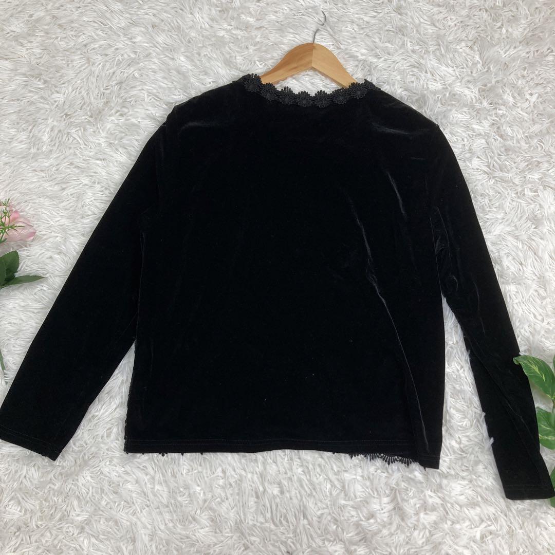 ADMIRABLE ノーカラージャケット ブラック レース ベロア L