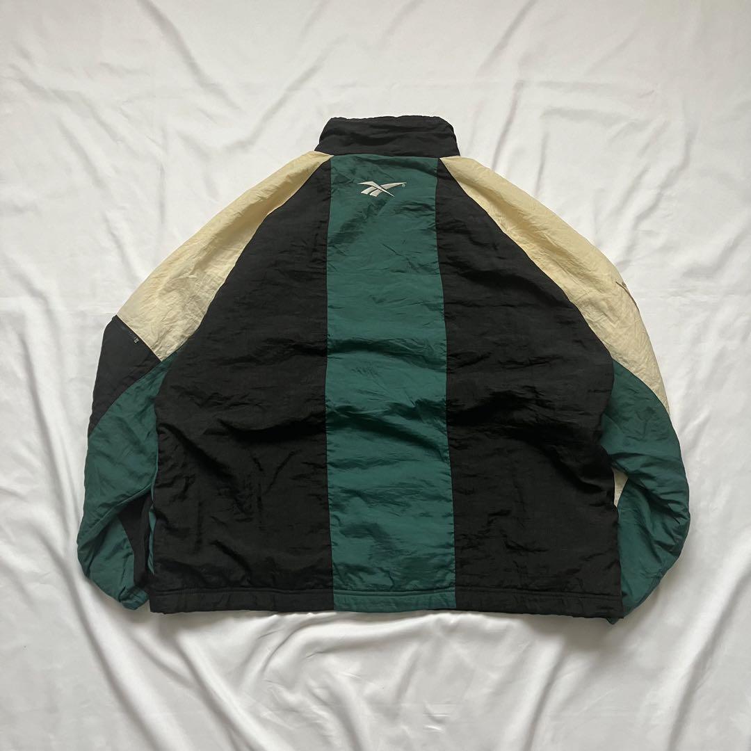 90s Reebok フルジップ ジャケット L グリーン ブラック ラグラン
