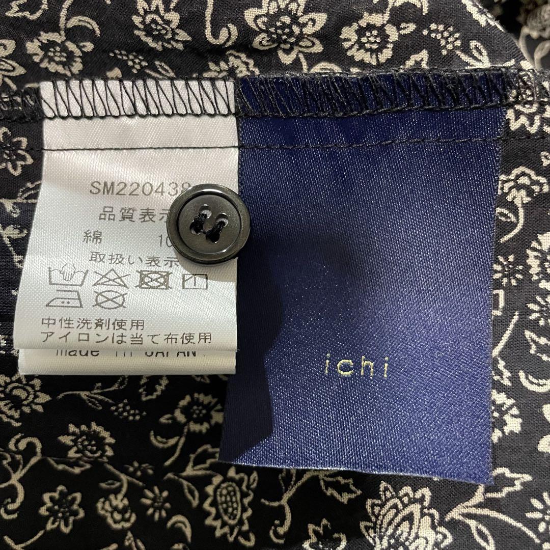 イチ／ichi フラワープリントフリル襟ロングワンピース 花柄　黒 未使用✨イチ／ichi ナチュラン別注 フラワープリントフリル襟