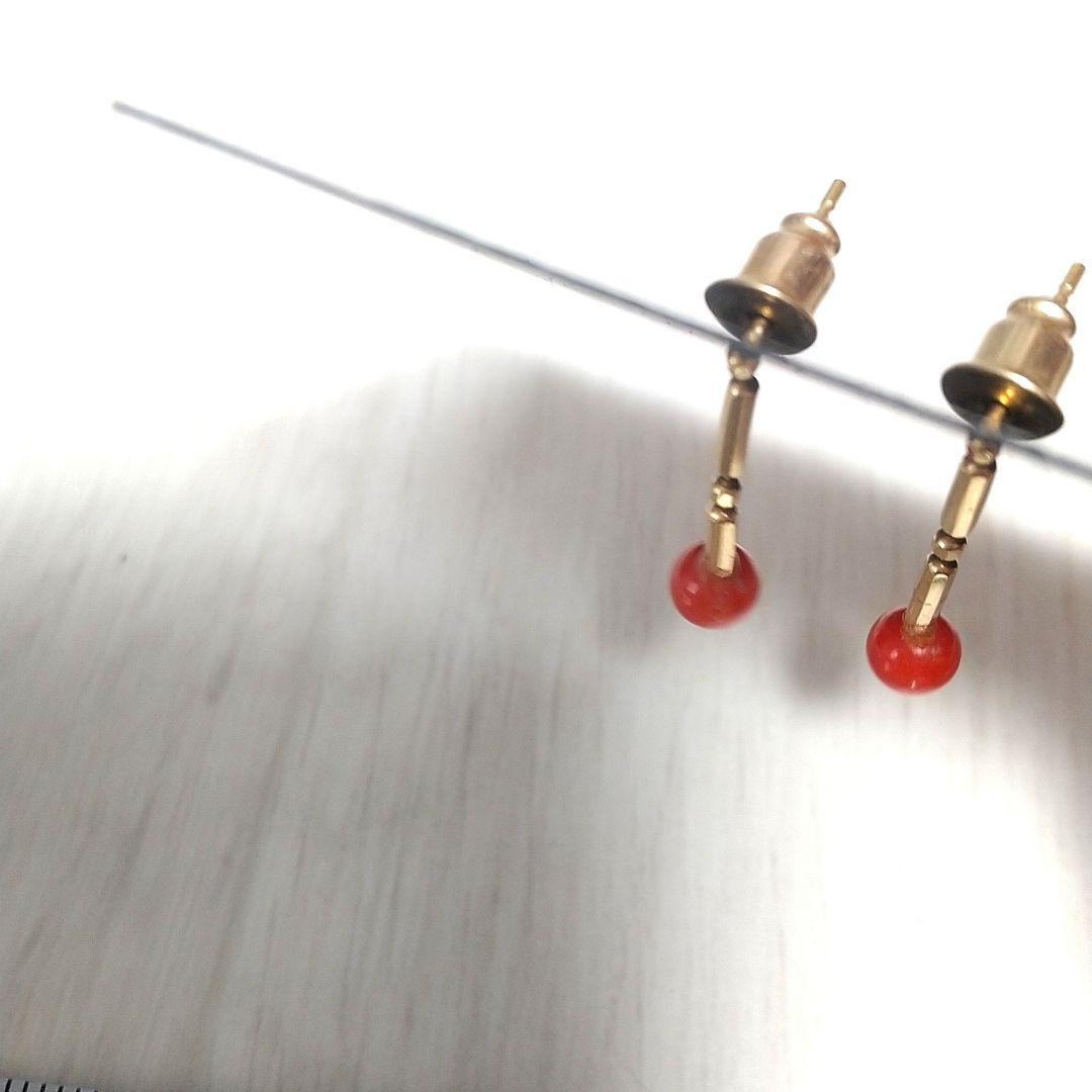 珊瑚 K18 ピアス サンゴ コーラル デザインピアス キャッチ K18