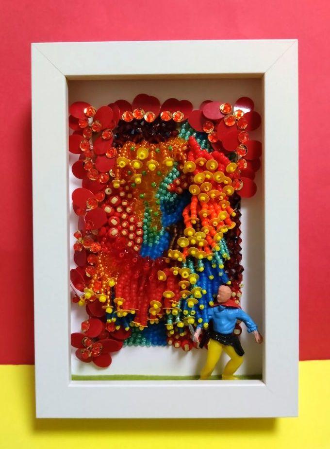 大倉トーイ人形　ビーズ刺繍立体オブジェ　ハンドメイド