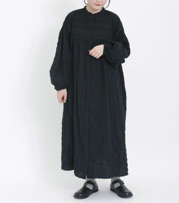 新品 Samansa Mos2 胸元レース貼りワンピース ブラック フリー 黒ワンピース