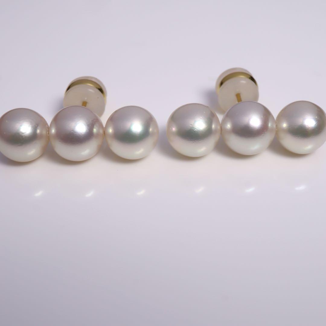 大粒 あこや真珠 ピアス あこやパール ピアス 3連パール アコヤパール