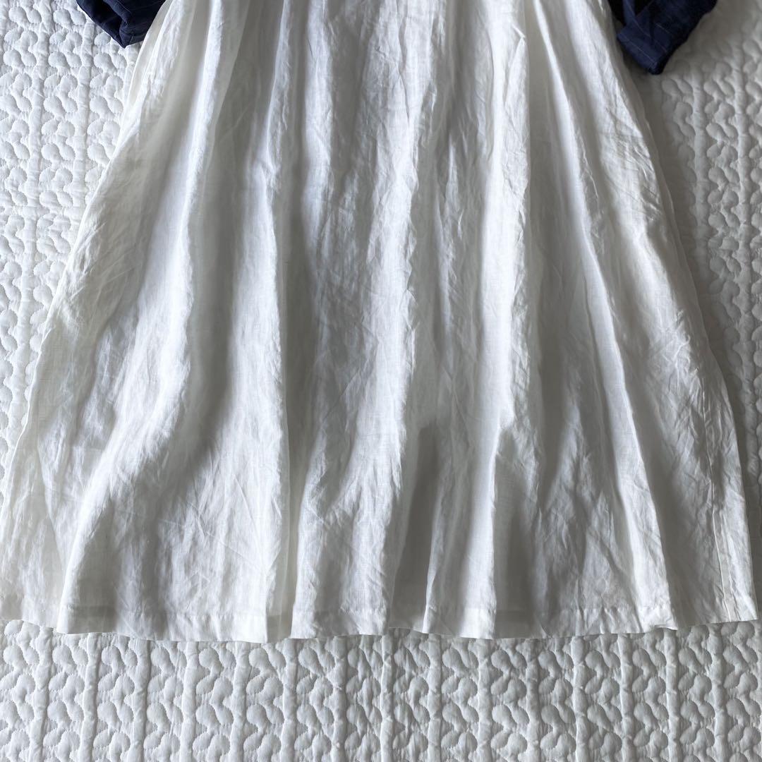 新品Vlas Blomme ピンストライプ袖配色ワンピース　コルトレイクリネン