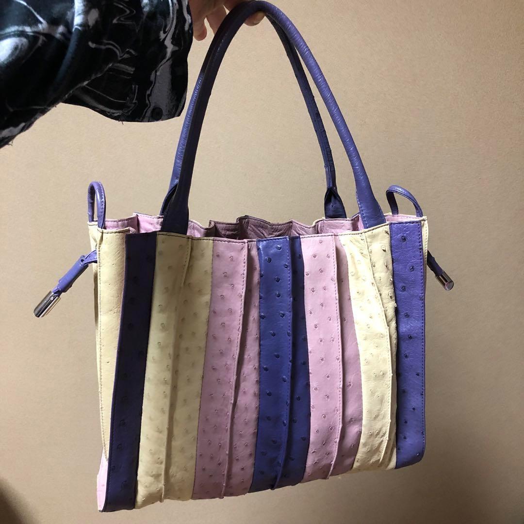 美品　本革　Ma'am ELEGANCE パステル　オーストリッチ　トートバッグ