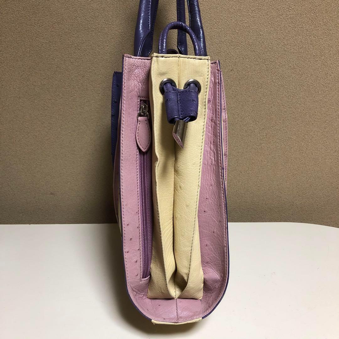 美品　本革　Ma'am ELEGANCE パステル　オーストリッチ　トートバッグ